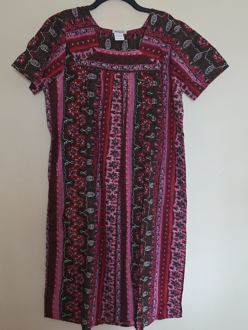 XL Classic Women's Pink & Black Striped Floral Short Sleeve Dress 100% cotton